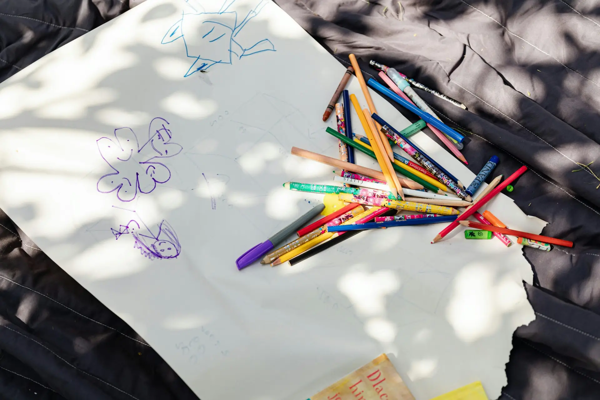 Niños dibujando con lápices de colores en un taller creativo